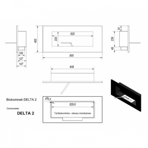 Биокамин Kratki DELTA HORIZONTAL (400*600), TUV Kratki